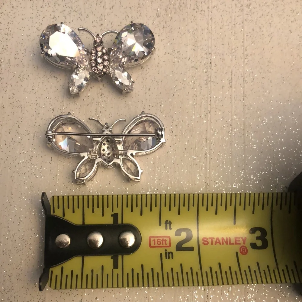Sterling Silver Clear Crystal butterfly pins - Picture 3 of 3